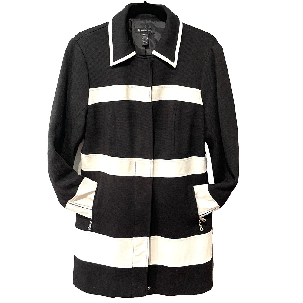 INC International Concepts Women's M Black‎ White Blazer Jacket Coat 100% Cotton